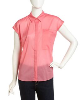 Cap Sleeve Extended Chiffon Blouse, Pink