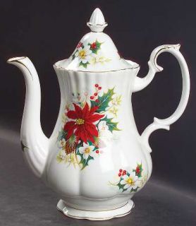 Royal Albert Poinsettia Coffee Pot & Lid, Fine China Dinnerware   Red & White Fl