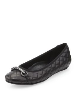 Suzy Quilted Buckled Flat, Black