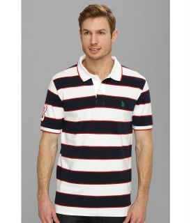 U.S. Polo Assn Yarn Dyed Striped Polo with Small Pony Mens Short Sleeve Pullover (White)