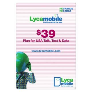 Lycamobile $39 Pre Paid Cell Phone Card