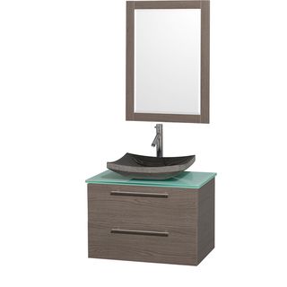 Amare Gray Oak 30 inch Single Bathroom Vanity Set With Black Granite Sink