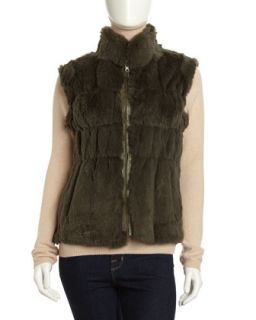 Reversible Rabbit Fur Vest, Olive
