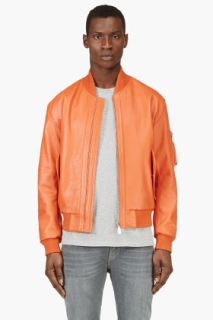 Mcq Alexander Mcqueen Orange Leather Bomber Jacket