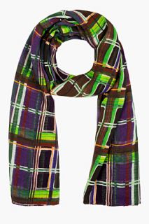 Carven Green And Purple Square Print Scarf