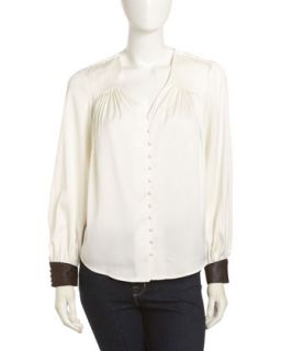 Georgette Long Sleeve Button Down Blouse, Ivory