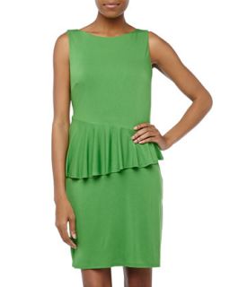 Asymmetric Peplum Jersey Dress, Mod Green