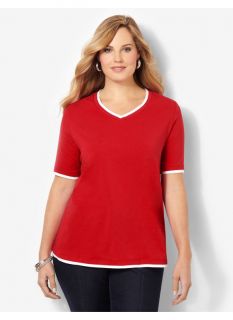 Catherines Plus Size Suprema Layered Look V Neck   Womens Size 0X, Chili Pepper