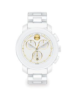 Movado Bold Ceramic & Goldtone Stainless Steel Chronograph Watch/White   White G