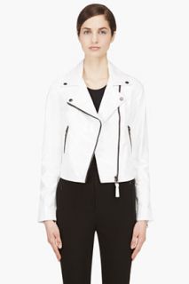 Mackage White Glossy Leather Lucia Biker Jacket