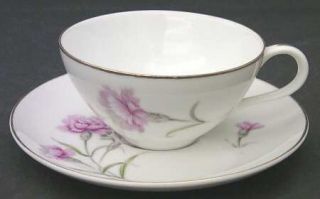 Royal Court Carnation Flat Cup & Saucer Set, Fine China Dinnerware   Pink Carnat