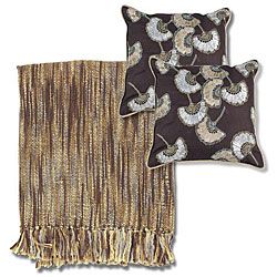 Brown/ Grey Throw Blanket And Decorative Pillows