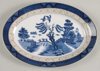 Craftsman (Japan) Willow Blue 12 Oval Serving Platter, Fine China Dinnerware  