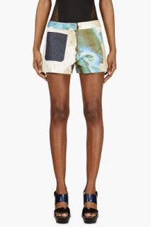 Acne Studios Beige And Green Print Twill Sailor Shorts