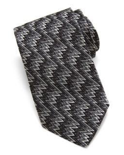 Lightning Zigzag Knit Silk Tie, Black