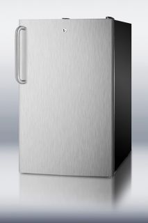 Summit Refrigeration 20 in Freestanding Refrigerator Freezer w/ Front Lock, Black/Stainless, 4.1 cu ft, ADA