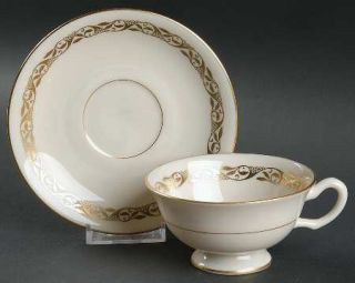 Lenox China Mayfair Footed Cup & Saucer Set, Fine China Dinnerware   Gold Leaf/S