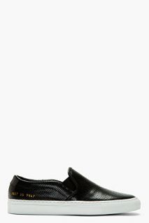 Woman By Common Projects Black Leather Perforated Slip_on Shoes