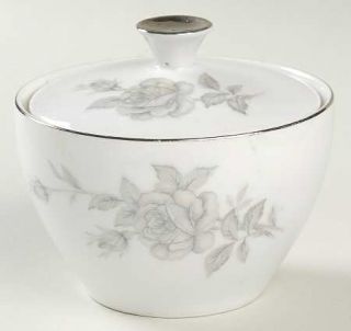 Yamaka Chateau Rose Sugar Bowl & Lid, Fine China Dinnerware   Gray Roses&Leaves,