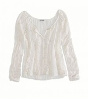 Chalk AE Cropped Lace Button Down Top, Womens XS