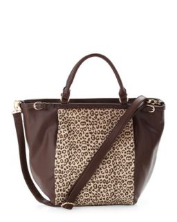 Cheetah Print Faux Calf Hair Tote Bag, Brown