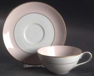 Noritake Royal Pink Flat Cup & Saucer Set, Fine China Dinnerware   Pink Rim, Gol