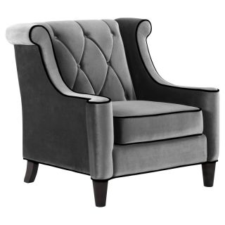 Armen Living Barrister Chair   Gray Velvet with Black Piping   LC8441GRAY