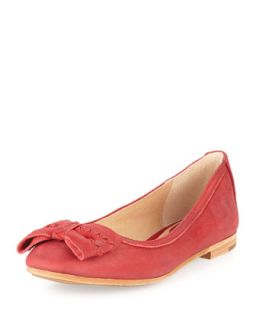 Esther Leather Bow Flat, Red