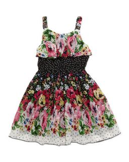 Floral Print/Dotted Dress, 4 6X