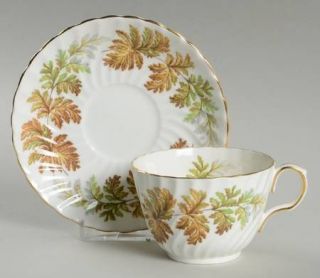 John Aynsley 8117 Footed Cup & Saucer Set, Fine China Dinnerware   Brown And Gre