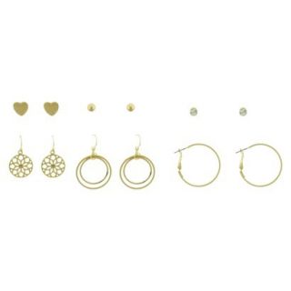 Womens Stud, Dangle and Hoop Earrings Set of 6   Gold/Crystal