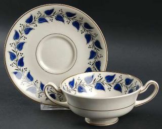 Royal Doulton Coventry Navy Blue Footed Cream Soup Bowl & Saucer Set, Fine China