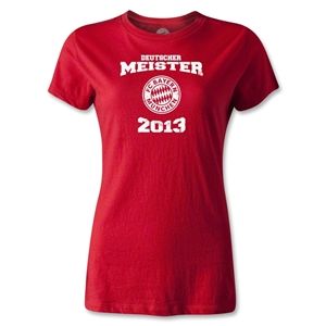 hidden Bayern Munich 2013 Womens Distressed Deutscher Meister T Shirt (Red)