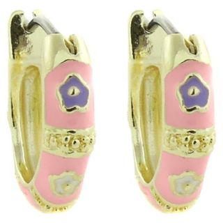 Lily Nily 18k Gold Overlay Enamel Flower Design Hoop Earrings   Pink