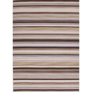 Flat Weave Stripe Black Berry Multi Color Wool Rug (10 X 14)