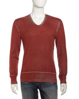 Silk Cashmere V Neck Sweater, Red Clay