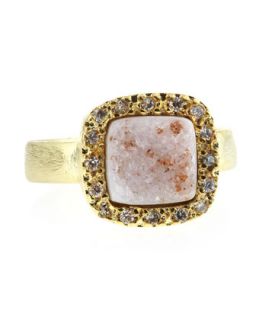 Pave Square Druzy Ring, Pink, Size 6