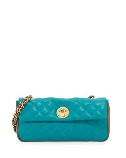 Borsa Quilted Faux Leather Crossbody Bag, Taupe/Turquoise
