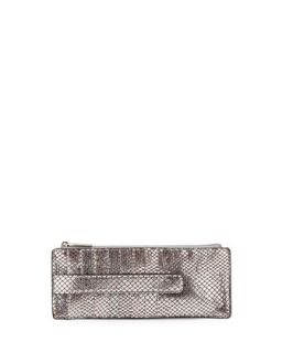 Card Stacker Zip Leather Wallet, Silver