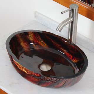 Elite Modern Oval Hot Melt Tempered glass Bathroom Sink With Brushed Nickel Faucet Combo (Hot Melt multicolor pattern technologyModel 184EF371023BNFaucetFaucet type BathroomNumber of handles Single handleFaucet finish Brushed nickelFaucet style Vesse
