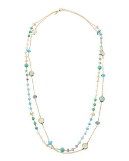 Multi Strand Long Crystal Necklace, Blue/Green