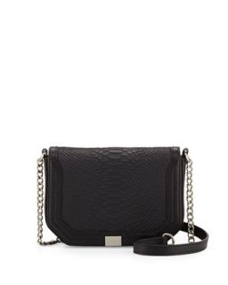 Plated Chain Strap Flap Top Crossbody Bag, Raven