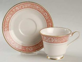 Noritake Tribute Footed Cup & Saucer Set, Fine China Dinnerware   White & Orange