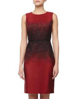 Ombre Jacquard Sleeveless Dress, Crimson
