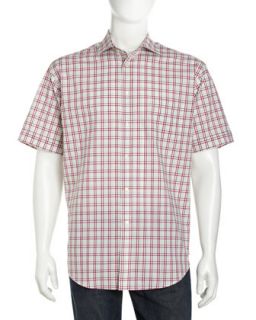 Tattersall Short Sleeve Sport Shirt, Pink