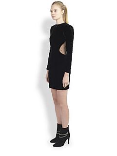 Saint Laurent Velvet Beaded Cutout Dress   Noir