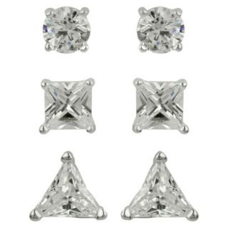 Sterling Silver Cubic Zirconia Trio Multi Shape Stud Earring Set   Clear