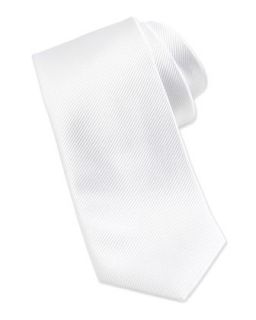 Solid Bias Ribbed Silk Tie, White