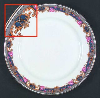 Tressemanes & Vogt Trv248 Dinner Plate, Fine China Dinnerware   Pink Roses,Blue&