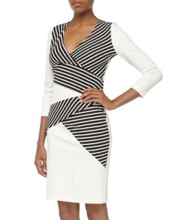 Asymmetric Stripe Panel Dress, Black/White